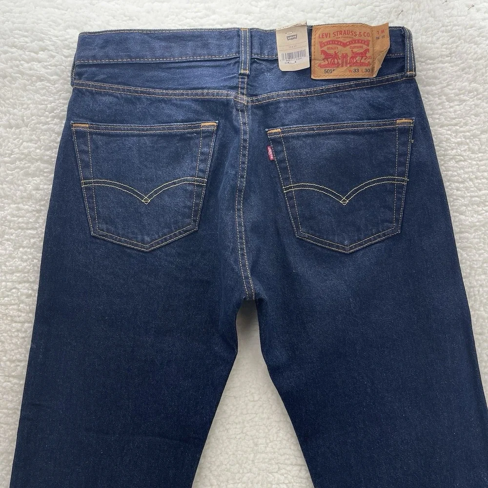 Levis Jeans Mens 33x30 Blue 501 Original Button Fly Stretch Dark Wash Cowboy New
